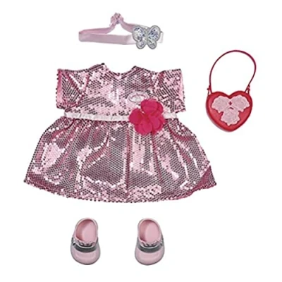 Image de Baby Annabell Deluxe Tenue Glamour 43 cm Vêtements Scintillants de Fête pour les Petites Mains, Jeu Créatif Développe l’Empathie et Aptitudes Sociales, 3 ans + avec 1 Robe, des Chaussures