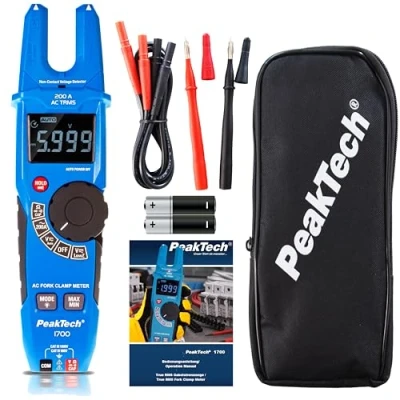 Image de PeakTech 1700 TRUE RMS pince ampèremétrique 200 A AC Détecteur de tension avec écran LCD, à fourche, voltmètre sans contact, testeur continuité, 1000 V max.