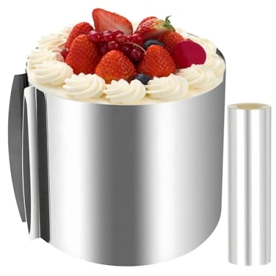 Image de PRZRAO Cercle Gateau Reglable, 20CM Collier a en Acier Inoxydable, 16 30cm à Mousse Réglable avec Colliers Gâteau, Anneau pour Dessert Pâtisseri