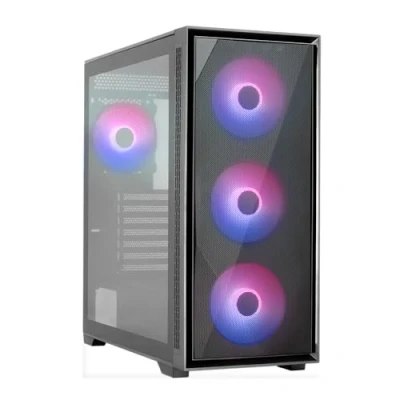 Image de Aerocool GEOFLOW, Boîtier PC ATX, 4X Ventilateurs ARGB 120mm, Fenêtre Verre Trempé, Panneau Avant Mesh, Support Refroidissement Liquide 360mm, Filtres à Poussière Magnétiques, 2X USB 3.0, Noir