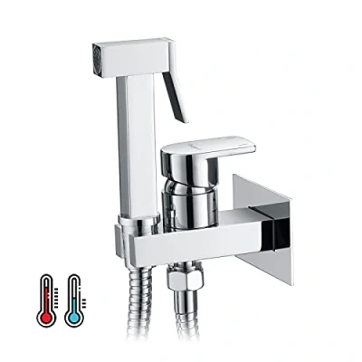 Image de IBERGRIF, Douche Bidet WC Encastré Carré Kit Set avec Flexible, Support, Douchette, Eau Chaude et Froide, Chromé, Argent