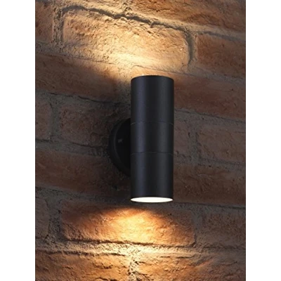 Image de Auraglow Applique murale Noir Acier inoxydable Haut et bas 2 x LED Ampoule (Blanc chaud) 7W Inclus