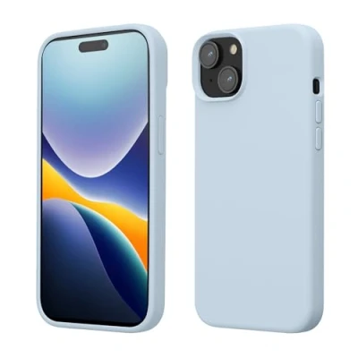 Image de kwmobile Coque pour iPhone 15 Plus Housse de téléphone Fine en Silicone avec Surface Douce et Anti Choc Bleu Clair Mat