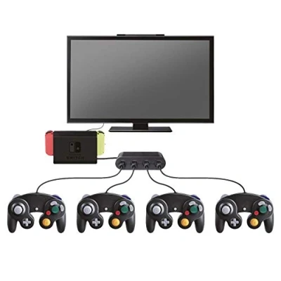 Image de Steelplay Adaptateur Compatible avec Nintendo Switch, WiiU, PC Retro Controller Hub 4 Ports Les manettes Gamecube, Look Premier, Soft Touch Noir