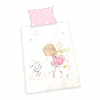 Image de Herding Parure de lit Little Fairy, Made in Green by Oeko TEX, Taie Coussin 40 x 60 cm avec Rabat, Housse Couette 100 135 Fermeture éclair Facile à manier, 100% Coton/renforcé, Rose