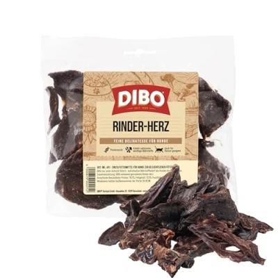 Image de DIBO Coeur de bœuf dégraissé, Sachet 100 g, Petite collation Naturelle ou friandise à mâcher Entre Les Deux, Nourriture pour Chien, Articles qualité sans Produits Chimiques