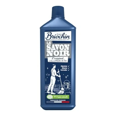 Image de JACQUES BRIOCHIN Savon Noir Liquide A l&#039;Huile de Lin Multiusages Nettoie, Nourrit, Protège et Fait Briller 99% d&#039;Ingrédients d&#039;Origine Naturelle Flacon Recyclable Fabriqué en France 1L