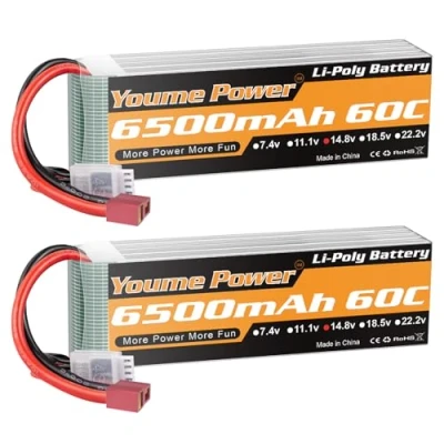 Image de Batterie Lipo 4S, 14.8V 4S 6500mAh 60C avec Prise Deans T pour Traxxas Slash X Maxx RC Buggy Truggy Crawler Monster Car ， Hélicoptère Avion (2Packs)