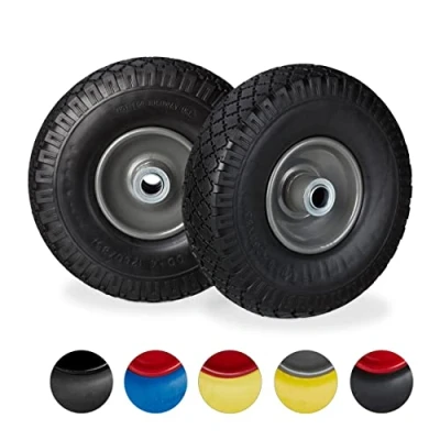 Image de Relaxdays Roue de Diable, Lot 4, brouette Caoutchouc, pour axe 20 mm, 3.00 4&quot;, 260 x 85 Noir Rouge