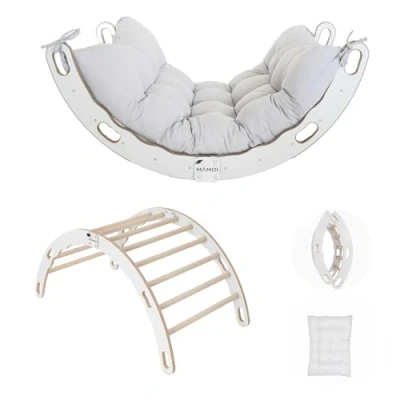 Image de MAMOI® Triangle d&#039;escalade balançoire avec Coussin, Coussin pour Enfants en Bois, intérieur et extérieu, Escalade Enfant, Balancoire Bebe, Espalier Enfant