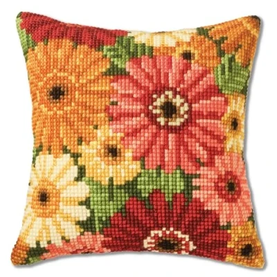 Image de Vervaco Kit de Point Croix pour Housse Coussin Motif Gerbera Multicolore