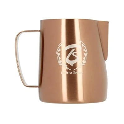 Image de Barista Space Pot à lait en argent poli, idéal pour le latte art, avec bec verseur précis, léger et pratique, recommandé par les champions du monde. silver Copper 350ml