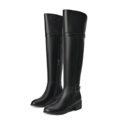 Image de ENWIND Bottes Cuissardes Femme Hiver Longue Botte À Talon Plat Equitation,Noir,38 EU