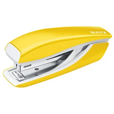 Image de Leitz Mini Agrafeuse, Capacité 10 Feuilles, Corps en Métal Ergonomique, Agrafes Incluses, WOW, 55281016 Jaune