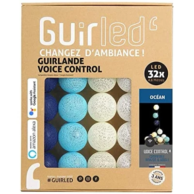 Image de GuirLED Guirlande lumineuse boules coton LED USB Commande Vocale Amazon Alexa &amp; Google Assistant Programmable à l&#039;infini Adaptateur secteur 2xUSB inclus 32 3.2m Océan