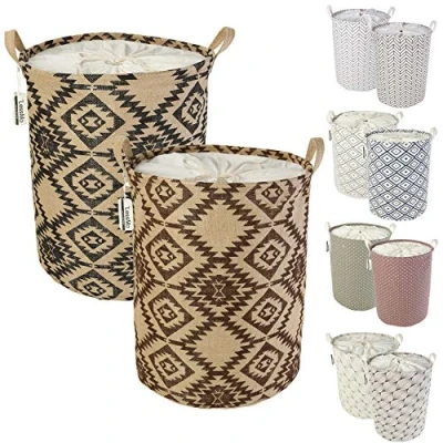 Image de LessMo Trieuse de Rangement pour Panier à Linge avec Cordon Serrage, paniers escamotables escamotables, Lin Coton Rond imperméable, [2PCS, épaissi 19.7 &quot;/ Large]