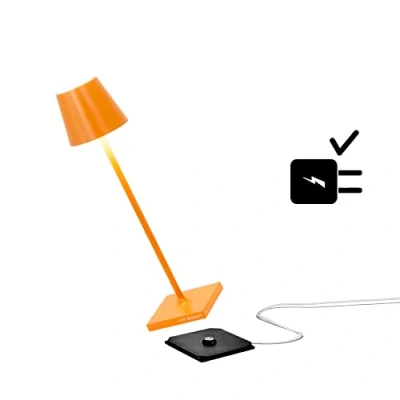 Image de Zafferano Poldina Pro Micro Lampe de Table LED Sans Fil Rechargeable, Température couleur 2200 2700 3000K, IP65 Int/Ext, Aluminium H 27.5cm avec Chargeur Multiple USB (EU/UK/US) Gris Foncé