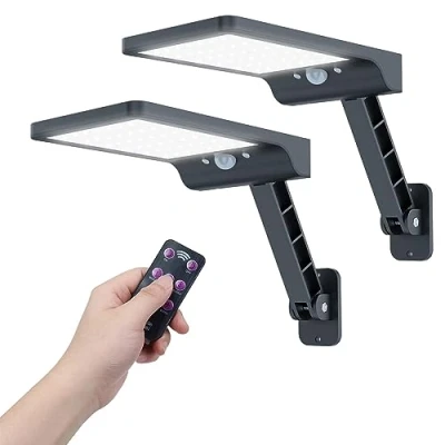 Image de Lampe Solaire Exterieur, COLBOR Lumiere LED avec Détecteur de Mouvement 3 Modes Réglables IP65 Étanche Puissant Lampadaires Télécommande(2 pcs), Exterieur Projecteur Eclairage