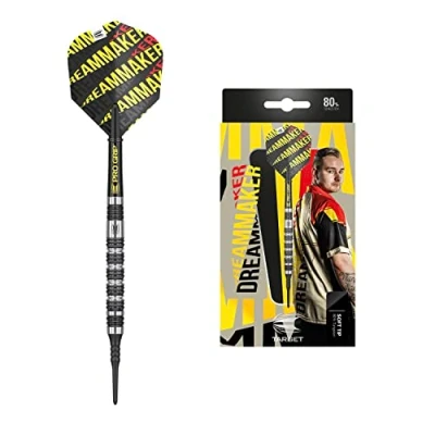 Image de Target Darts Dimitri Van Den Bergh Dream Maker Jeu de fléchettes à Pointe Souple 80% tungstène Unisexe, Noir, Jaune et Rouge, 18 g