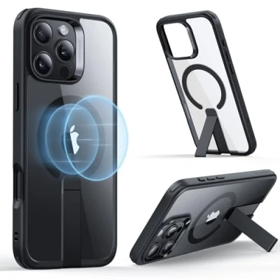Image de ESR Coque pour iPhone 16 Pro Max à Béquille, Commande de l’Appareil Photo, Compatible avec MagSafe, Magnétique Max, Protection Qualité Militaire, Noir Transparente