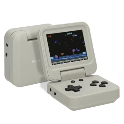 Image de Silvergear® Console de Jeux Portable Pliable Grise 240 Rétro Classiques Design Retro Game Écran Couleur 2,8 Pouces Compacte et Facile à Emporter