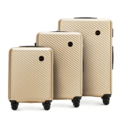 Image de WITTCHEN Valise de Voyage Bagage à Main Cabine Rigide en ABS avec 4 roulettes pivotantes Serrure Combinaison Poignée télescopique Circle Line Set 3 Valises Doré