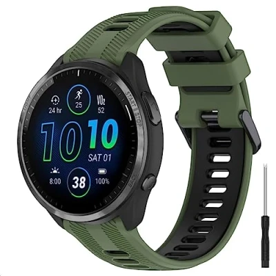 Image de GIOPUEY Bracelet Compatible avec Garmin Forerunner 965/955/945/745, Souple TPU Sangle [Conception de Couleur d&#039;épissage] Green/Black