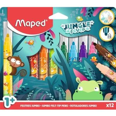 Image de Maped Feutre de coloriage premier âge enfant dès 1 an feutres maxi décorés Pointe sécurisée et bloquée Encre lavable à l’eau Boite 12
