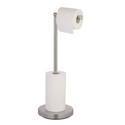 Image de axentia Ensemble WC, Support de Rouleaux Papier et Porte Rouleau Toilette en Acier Inoxydable, Ø env 19 cm, Hauteur env. 55 Argenté