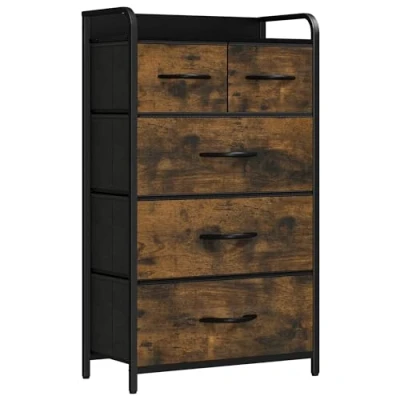 Image de YITAHOME Commode pour Chambre à Coucher, 5 Tiroirs en Tissu Meuble de Rangement avec Dessus Bois et Grand Espace Salon, d&#039;enfant, Rouille Brun