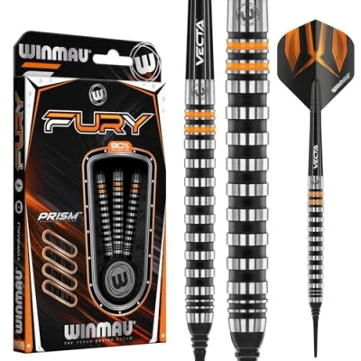 Image de WINMAU Fury Tungstène Softip Fléchettes 20 Gramme avec Prism Vols et Vecta Porte empennages (Tiges de fléchettes)
