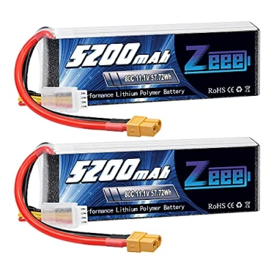 Image de Zeee 3S Lipo Batterie 5200mAh 11,1V 80C RC avec connecteur XT60 pour FPV Racing Drones Vélo de Route Quadcopters Avion Hélicoptère Bateau Voiture (2 Paquets)
