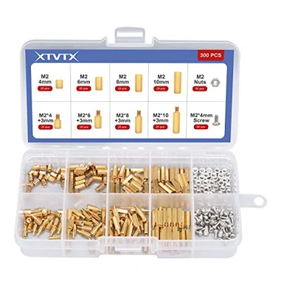 Image de XTVTX 300 pièces M2 Entretoise hexagonale en laiton à filetage Acier inoxydable Mâle Femelle Kit d&#039;assortiment d&#039;écrous vis