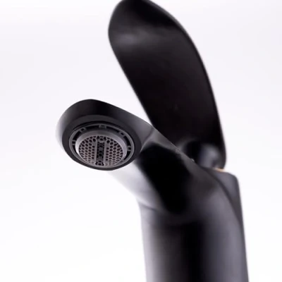 Image de Robinet de lavabo en alliage zinc, noir, eau chaude froide, tuyaux, bec bas, poignée unique [QLI FA979]