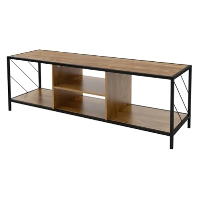 Image de ML Design Armoire TV en Bois, Brun Chêne Rustique, Meuble Métallique Noire, Étagère 140x40x46 cm, Buffet jusqu&#039;à 65 Pouce, Lowboard avec Compartiments Ouverts, Table Bas, de Salon
