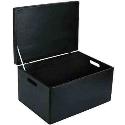 Image de Creative Deco Boite Rangement en Bois Noir Noel 40 x 30 24 cm (+/ 1 cm) avec Couvercle ET Poignées a Souvenir Noël Boîte Caisse Malle Coffre Brut Non PONCÉ