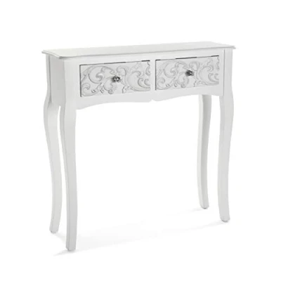 Image de Versa Anjali Meuble d&#039;Entrée Étroit pour Entrée ou Couloir, Table Console, avec 2 tiroirs, Dimensions (H x l L) 80 25 cm, Bois, Couleur: Blanc