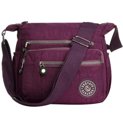 Image de YYW Sac à bandoulière décontracté multi poches pour femme le shopping, la randonnée, un usage quotidien, violet, Taille unique