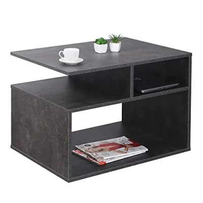 Image de RICOO Table Basse Salon 69 x 50 cm WM095 BG d&#039;appoint avec Rangement Gris béton