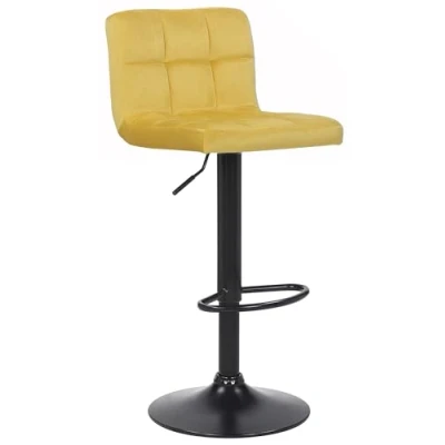 Image de CLP Tabouret De Bar Feni en Velours I Assise Rembourrée Piètement Trompette Métal Noir Repose Pieds Pivotant A 360I Hauteur Réglable, Couleur:Jaune