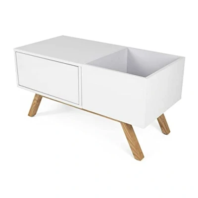 Image de Glorious Turntable Lowboard plateau tournant de haute qualité au design rétro des années 60, espace rangement pour un et beaucoup place les disques, blanc