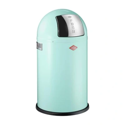 Image de WESCO Poubelle Pushboy junior de couleur vert menthe, tôle d&#039;acier revêtue par pulvérisation, volume 22 litres, grand rabat en acier inoxydable, récipient intérieur amovible