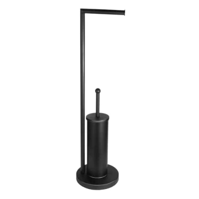 Image de Porte Rouleau de Papier Toilette sur Pied en Acier Inoxydable Mat avec Brosse, Montage sans perçage, Support Autonome, Combinaison 2 1