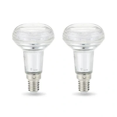 Image de Amazon Basics Lot de 2 ampoules LED E14 à petit culot vis R50, réflecteur, pour décoration, 2.8 W, blanc chaud, intensité non variable