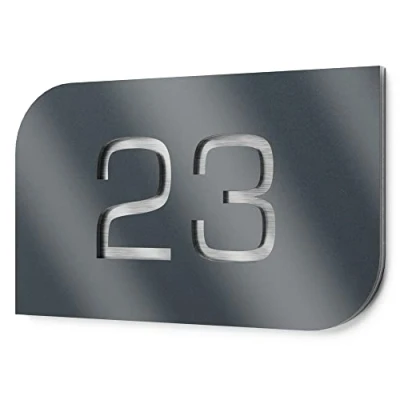 Image de Graviers Design Plaque de numéro maison en acier inoxydable V2A, 215 x 150 mm Anthracite métallisé Résistante aux intempéries et à la rouille Personnalisable Fabriquée Allemagne