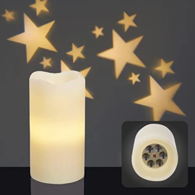 Image de hellum 524055 Bougie LED avec minuteur, Ø 8 cm x 15 de haut, projecteur ciel étoilé, bougies piles (3 AAA non incluses), éclairage Noël LED, décoration en cire véritable