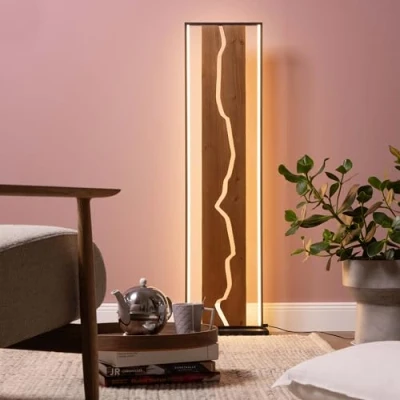 Image de Lightbox LED Lampadaire avec poutre en bois rustique &amp; interrupteur au pied couleur de lumière : 3000 K luminosité 2300 lm 120 cm hauteur 33 longueur