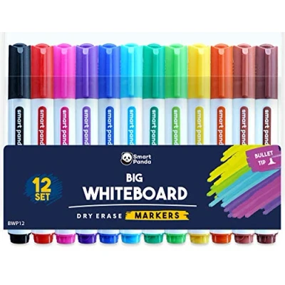 Image de Marqueurs pour Tableaux Blancs par SmartPanda Pointe Ogive, Effaçable à sec, Parfait une Utilisation la Maison, au Bureau ou l’ École Pochette de 12 Couleurs