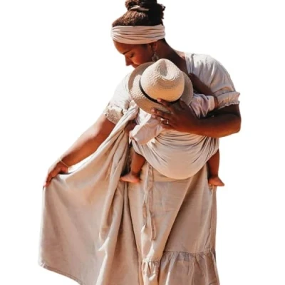 Image de Hoppediz Ring Sling, Porte bébé pour les Nouveau nés et Bébés, Écharpe de portage avec deux anneaux en aluminium, 0 36 mois, 3 20 kg, Djerba