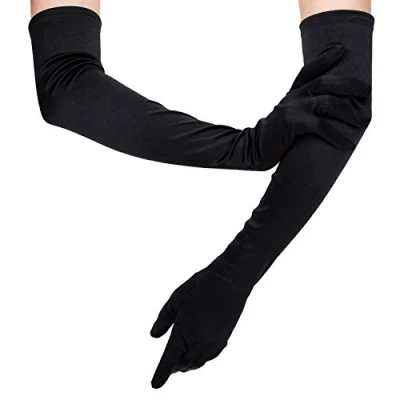 Image de TOYMIS 54 CM Doigts Longs Coude Gants en Satin Extensible des Années 1920 D&#039;opéra Soirée de Danse pour Femmes Filles